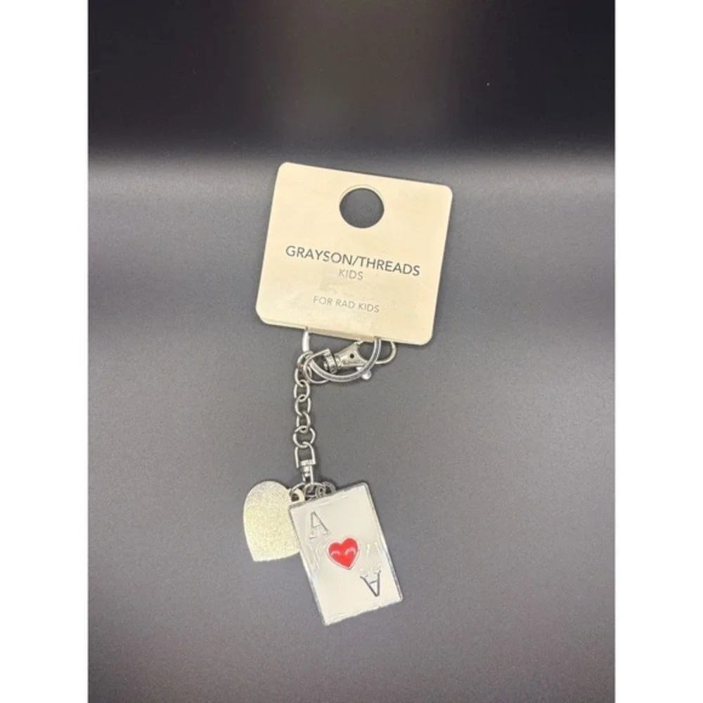 Grayson Threads Kids Ace of Hearts Playing Card Heart Charm Keychain Silver Tone